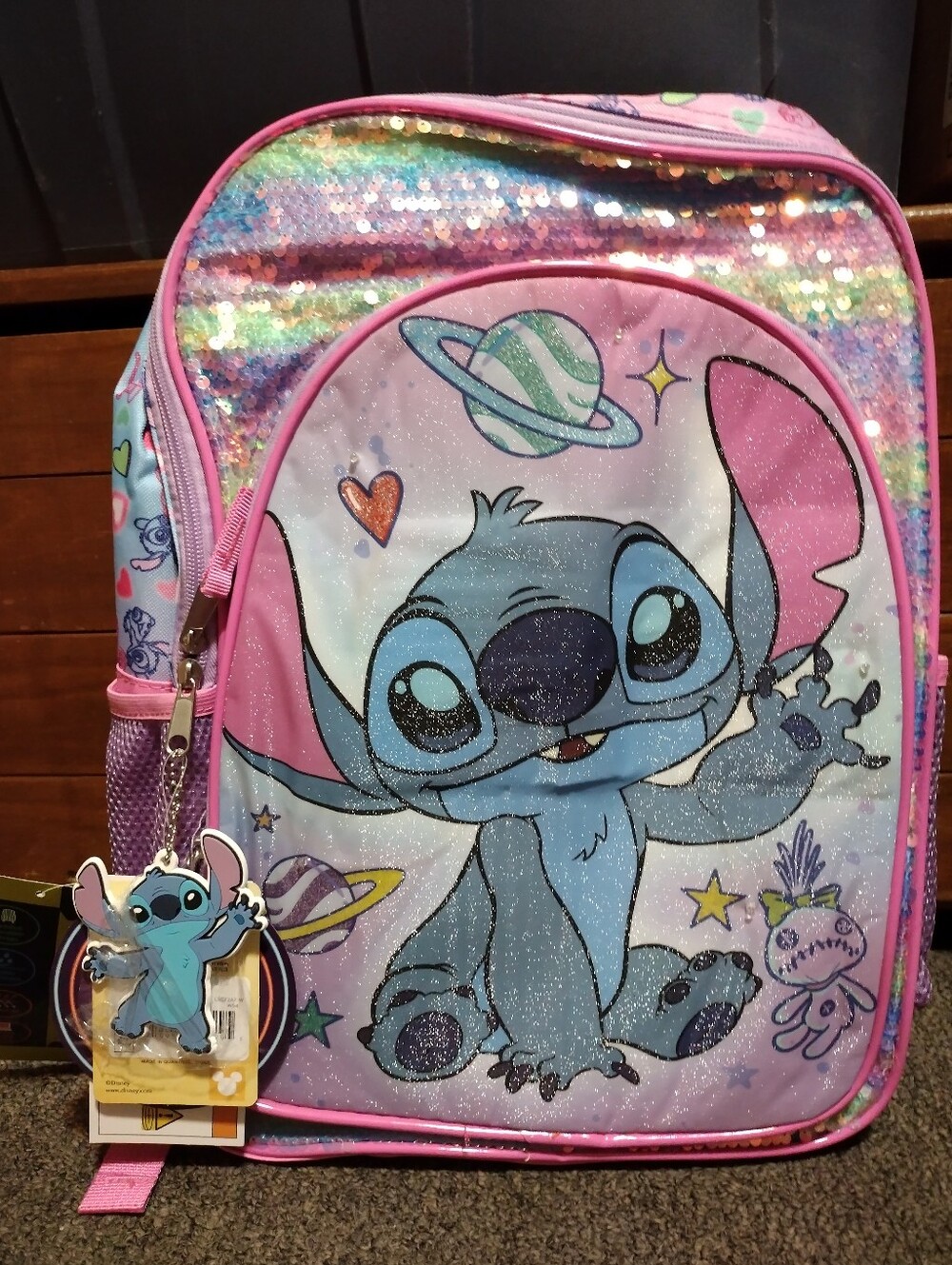 Disney Stitch 17" Sparkle Light-Up Backpack With Bonus Keychain